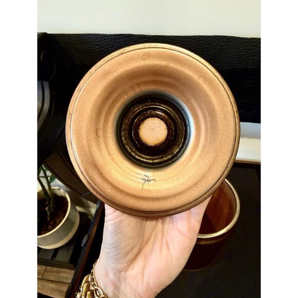 Vintage 50's Cigar Tobacco Humidor Canister Faux Leather & Metal w/Aztec Stone - Picture 3 of 8